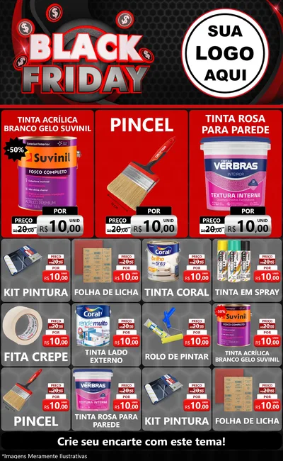 Modelo de Encarte para Encarte Grande com o tema Black Friday para Tintas e Ferramentas