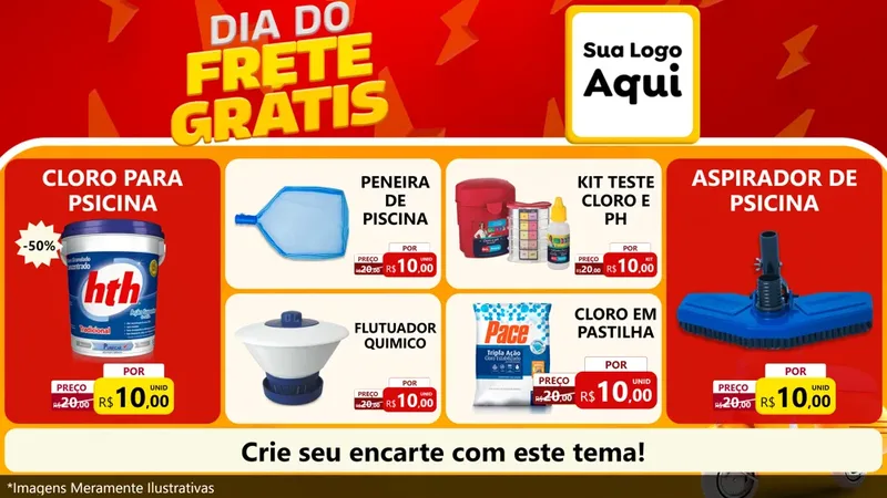 Modelo de TV para TV Horizontal com o tema Dia do Frete Grátis para Produtos para Piscina