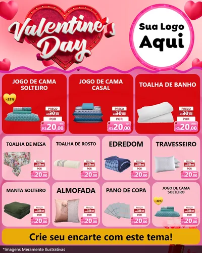 Modelo de Rede Social para Feed Instagram com o tema Valentine's Day para Cama, Mesa e Banho