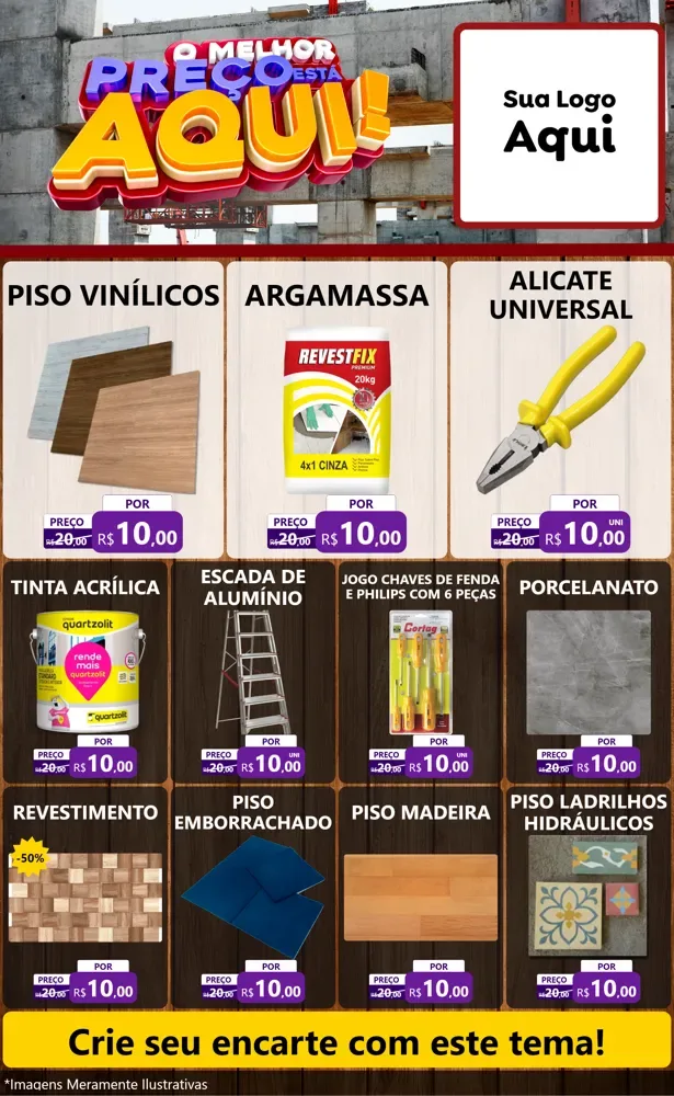 Modelo de Encarte para Encarte Grande com o tema O Melhor Preço Está Aqui - Construção para Material para Construção