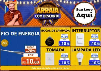 Modelo de Encarte para Encarte A4 Horizontal com o tema Arraiá Com Desconto para Materiais Elétricos