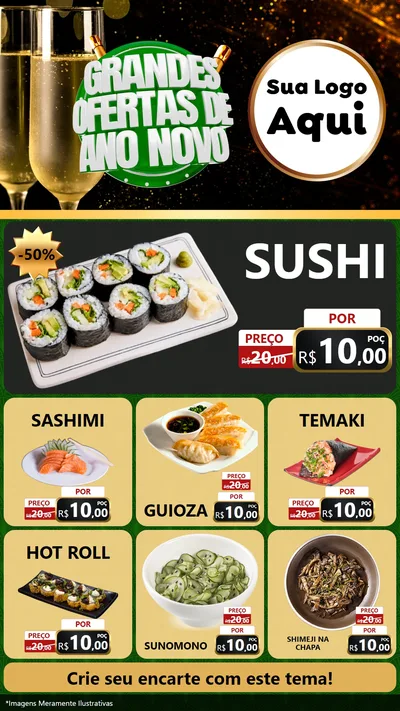 Modelo de Rede Social para Stories com o tema Grandes Ofertas de Ano Novo para Comida japonesa