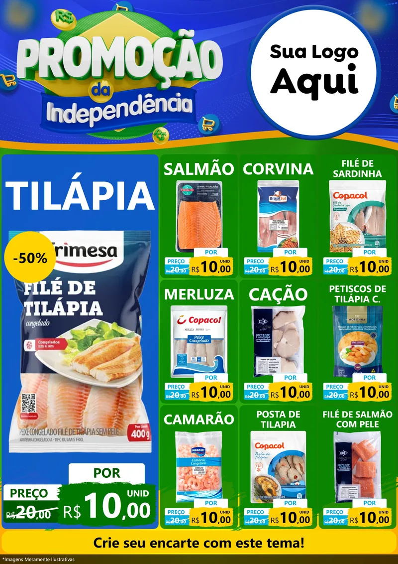 Modelo de Encarte para Encarte A4 Vertical com o tema Promoção da Independência para Peixaria