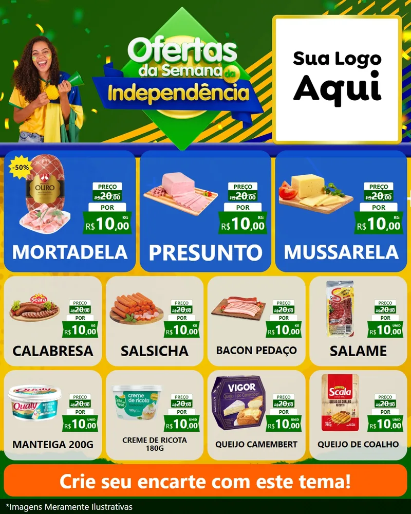Modelo de Rede Social para Feed Instagram com o tema Ofertas da Semana da Independência para Frios e Laticínios