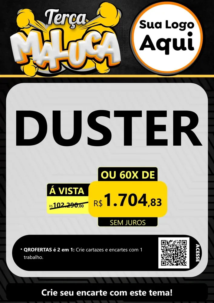 Modelo de Cartaz para Cartaz A4 Vertical com o tema Terça Maluca para Concessionaria de Carros