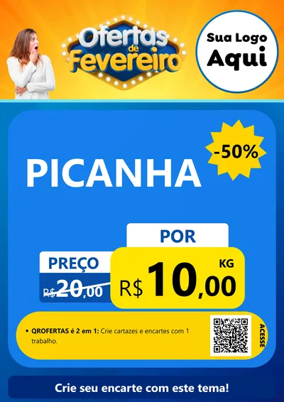 Modelo de Cartaz para Cartaz A4 Vertical com o tema Ofertas de Fevereiro para Açougue