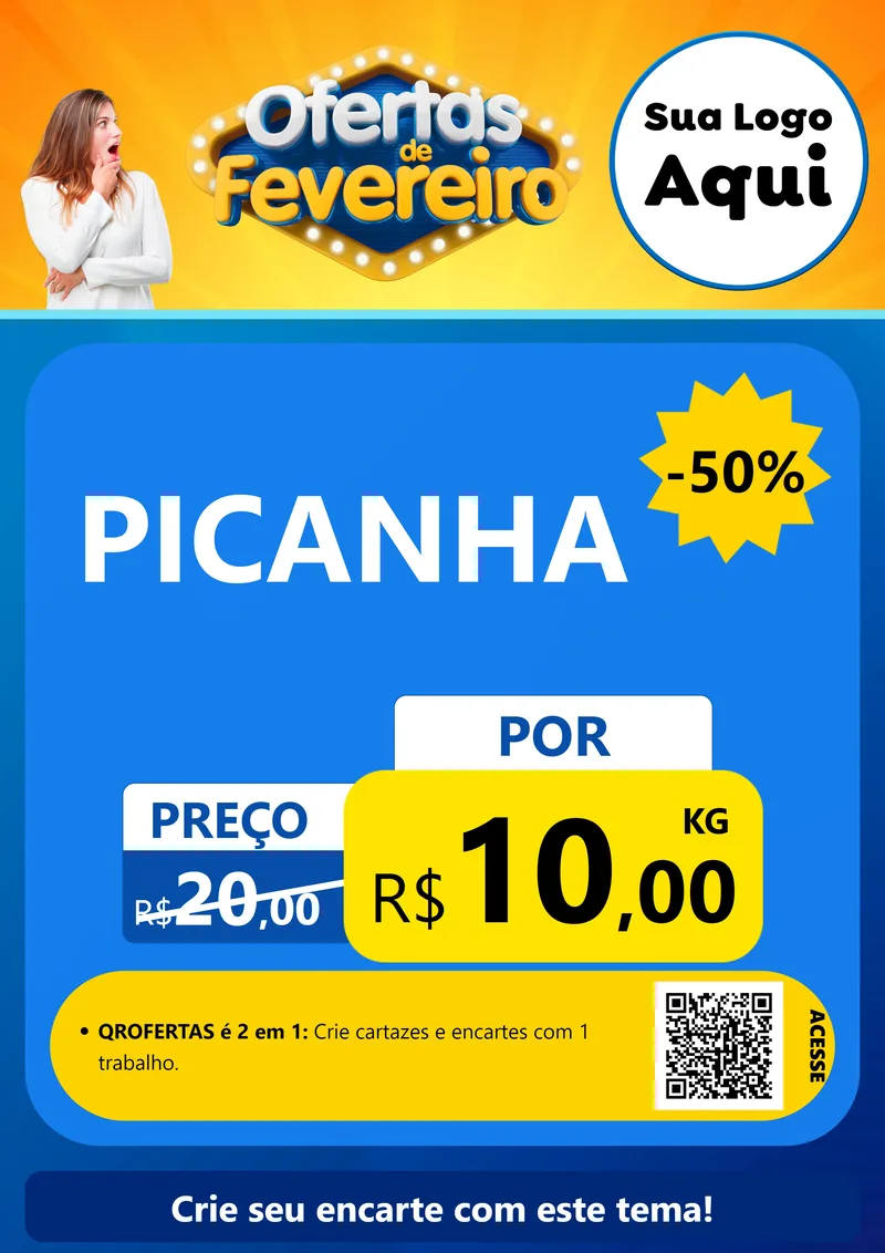 Modelo de Cartaz para Cartaz A4 Vertical com o tema Ofertas de Fevereiro para Açougue