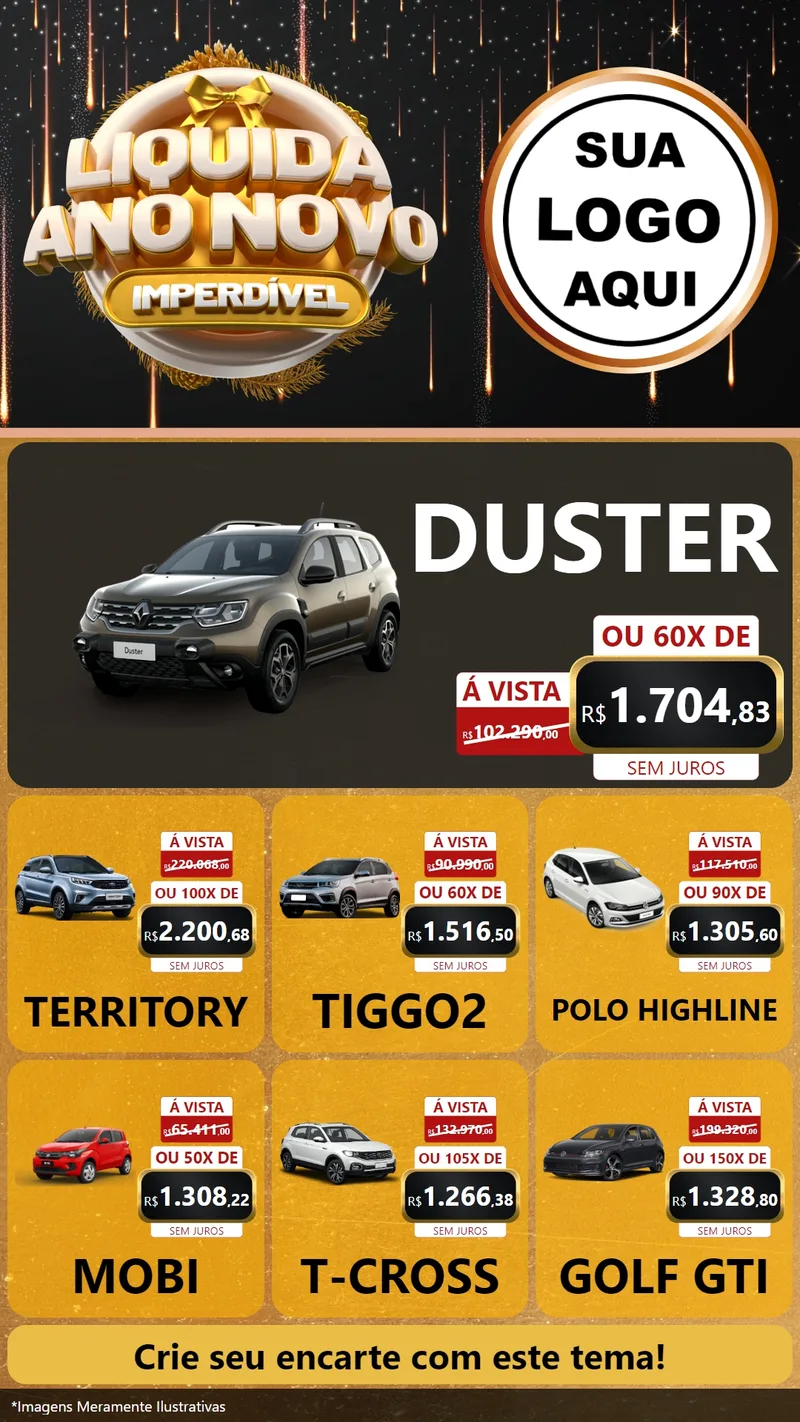 Modelo de Rede Social para Stories com o tema Liquida Ano Novo Imperdível para Concessionaria de Carros