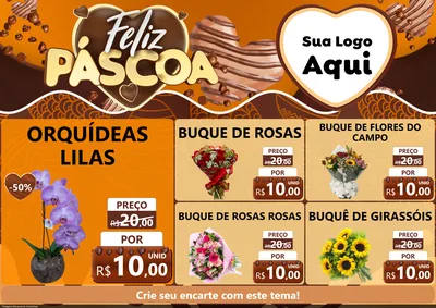 Modelo de Encarte para Encarte A4 Horizontal com o tema Feliz Páscoa para Floricultura e jardim
