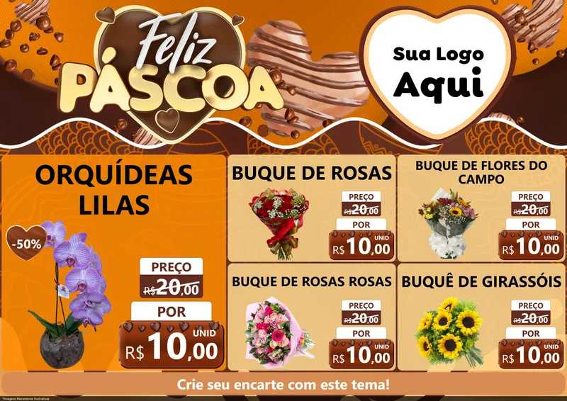 Modelo de Encarte para Encarte A4 Horizontal com o tema Feliz Páscoa para Floricultura e jardim