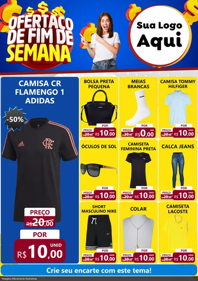 Modelo de Encarte para Encarte A4 Vertical com o tema Ofertaço de Fim de Semana para Roupas e acessórios