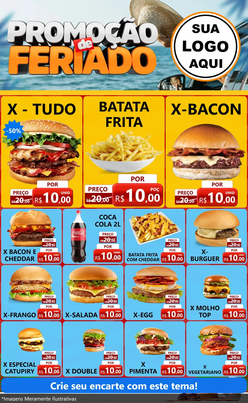 Modelo de Encarte para Encarte Grande com o tema Promoção de Feriado para Hamburgueria