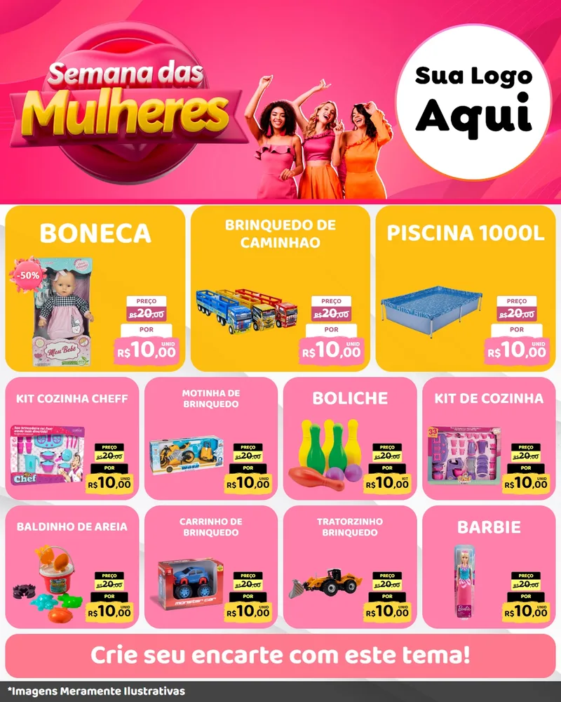 Modelo de Rede Social para Feed Instagram com o tema Semana das Mulheres para Brinquedos