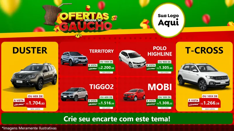 Modelo de TV para TV Horizontal com o tema Ofertas Semana Do Gaúcho para Concessionaria de Carros