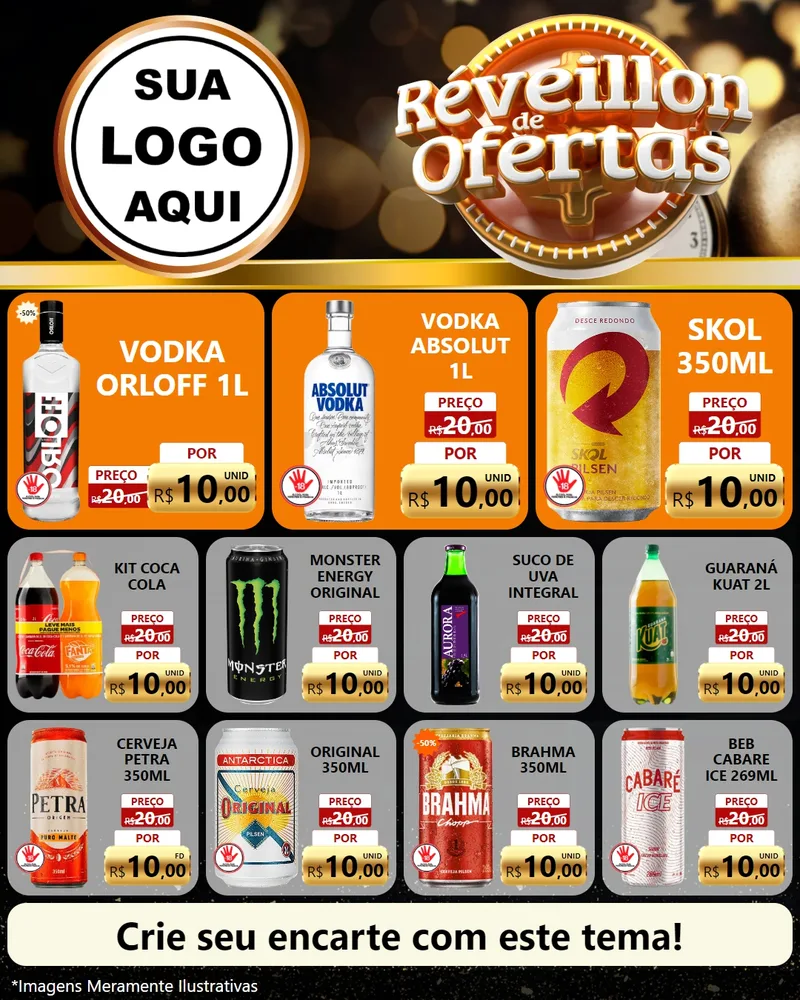 Modelo de Rede Social para Feed Instagram com o tema Réveillon de Ofertas para Distribuidora de bebidas