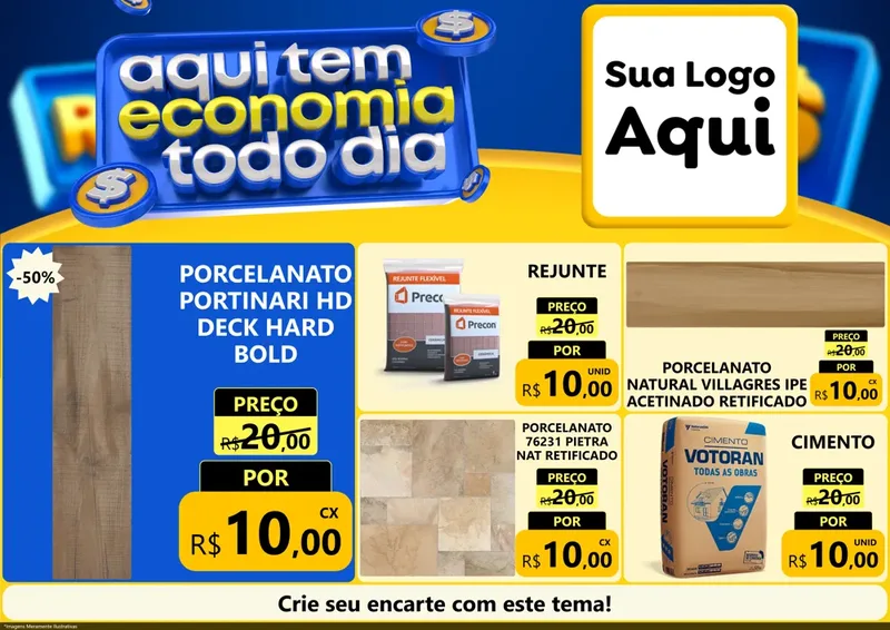 Modelo de Encarte para Encarte A4 Horizontal com o tema Aqui Tem Economia Todo Dia para Pisos e revestimentos