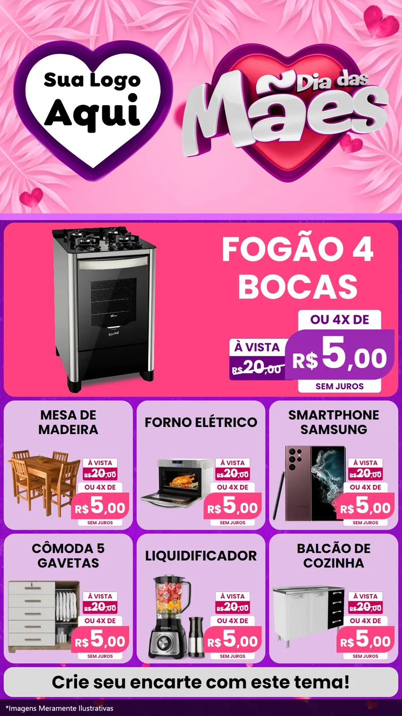 Modelo de Rede Social para Stories com o tema Dia das Mães para Móveis e Eletro