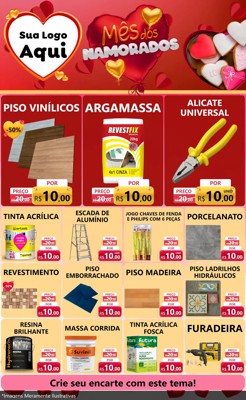 Modelo de Encarte para Encarte Grande com o tema Mês dos Namorados para Material para Construção