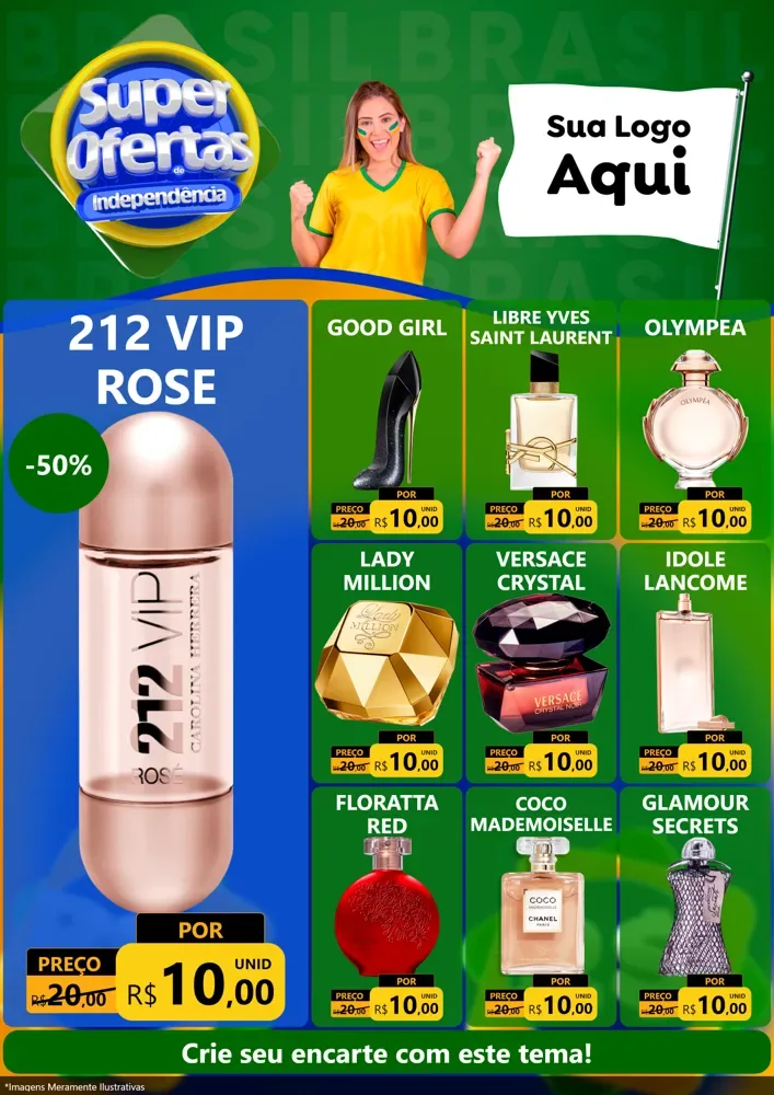 Modelo de Encarte para Encarte A4 Vertical com o tema Super Ofertas de Independência para Perfumes