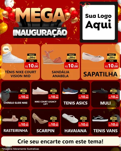 Modelo de Rede Social para Feed Instagram com o tema Mega Inauguração para Calçados
