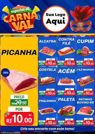 Modelo de Encarte para Encarte A4 Vertical com o tema Especial de Carnaval para Açougue