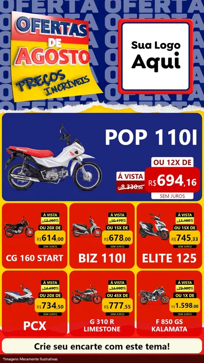 Modelo de Rede Social para Stories com o tema Ofertas de Agosto - Preços Incríveis para Concessionaria de Motos