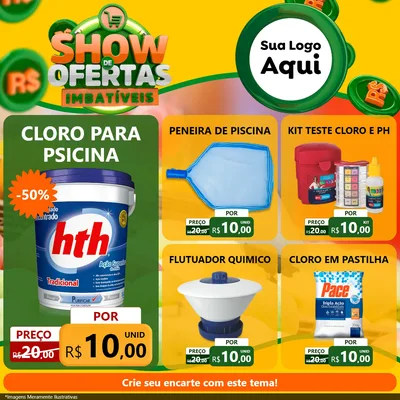 Modelo de Rede Social para Feed Facebook com o tema Show de Ofertas Imbatíveis para Produtos para Piscina