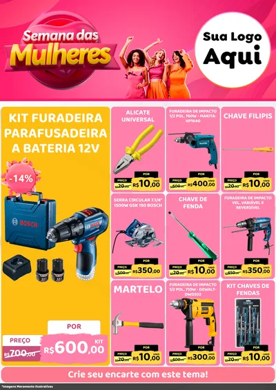 Modelo de Encarte para Encarte A4 Vertical com o tema Semana das Mulheres para Maquinas e Ferramentas