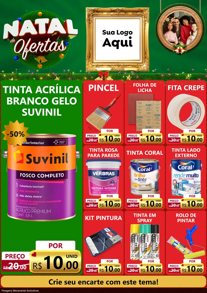 Modelo de Encarte para Encarte A4 Vertical com o tema Natal de Ofertas para Tintas e Ferramentas