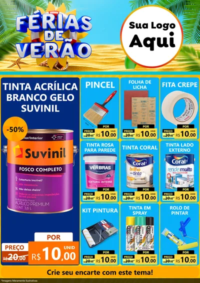 Modelo de Encarte para Encarte A4 Vertical com o tema Férias de Verão para Tintas e Ferramentas