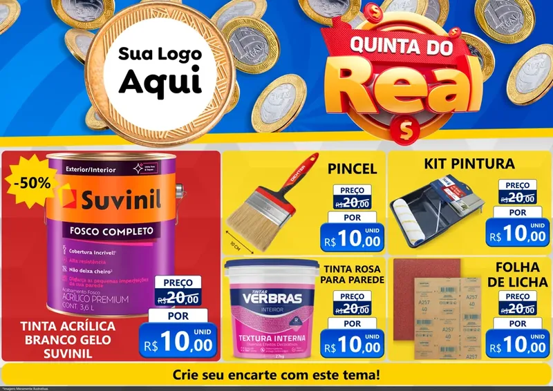 Modelo de Encarte para Encarte A4 Horizontal com o tema Quinta do Real para Tintas e Ferramentas