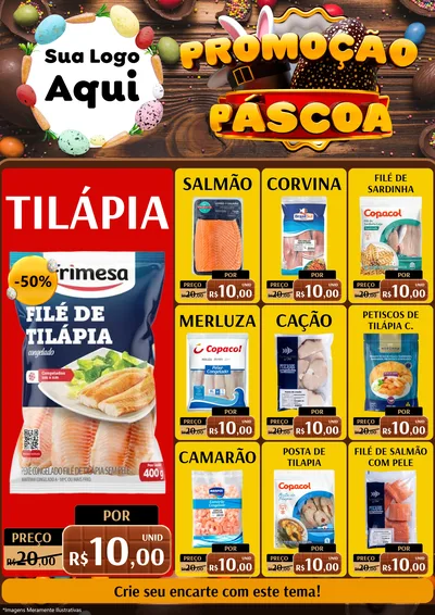 Modelo de Encarte para Encarte A4 Vertical com o tema Promoção Páscoa para Peixaria