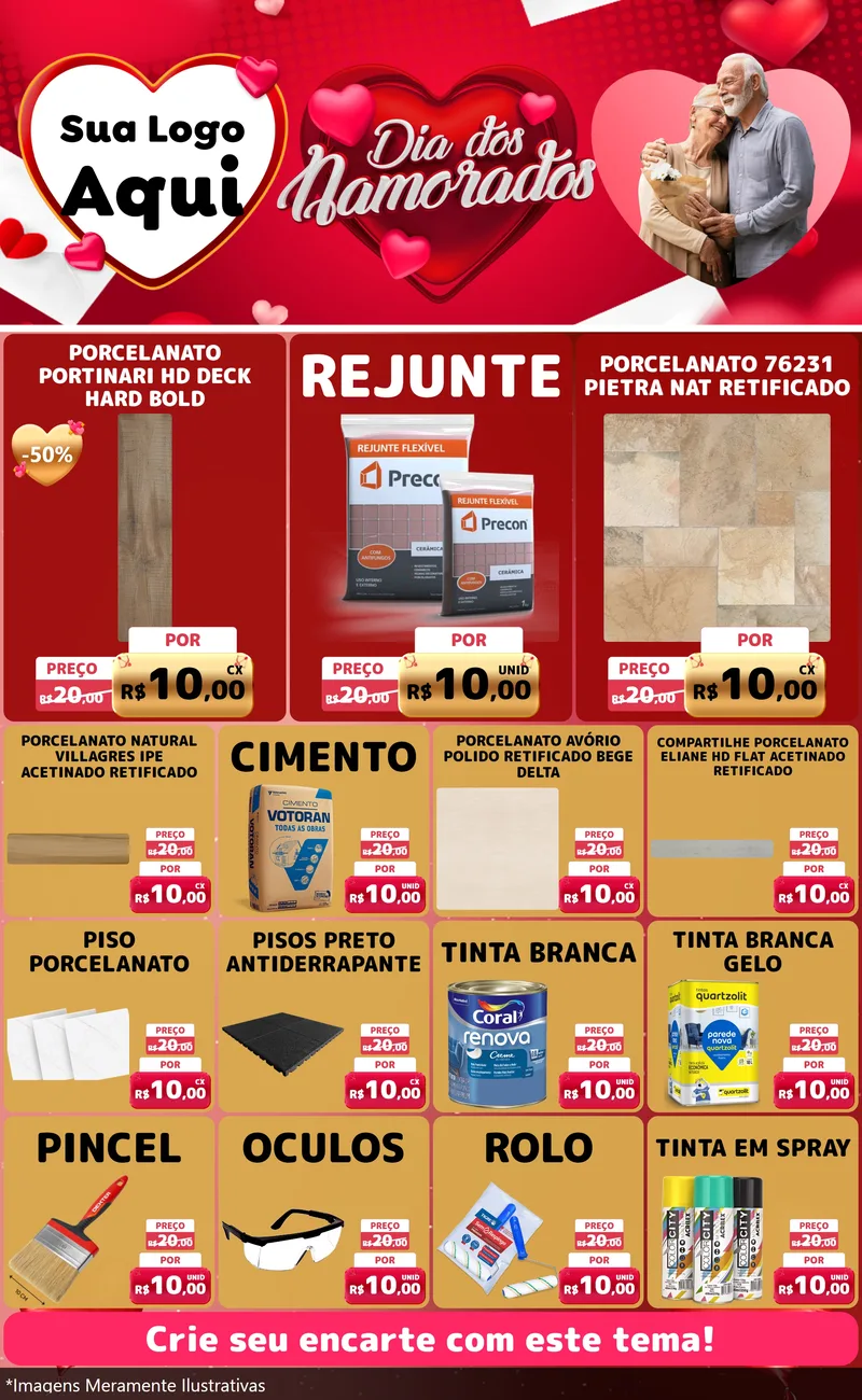 Modelo de Encarte para Encarte Grande com o tema Dia Dos Namorados para Pisos e revestimentos