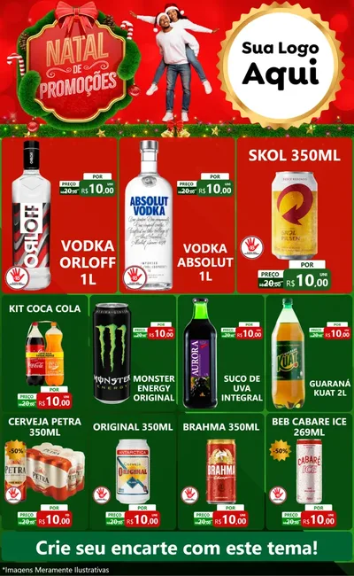 Modelo de Encarte para Encarte Grande com o tema Natal de Promoções para Distribuidora de bebidas