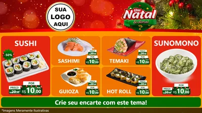 Modelo de TV para TV Horizontal com o tema Um Natal de Ofertas para Comida japonesa