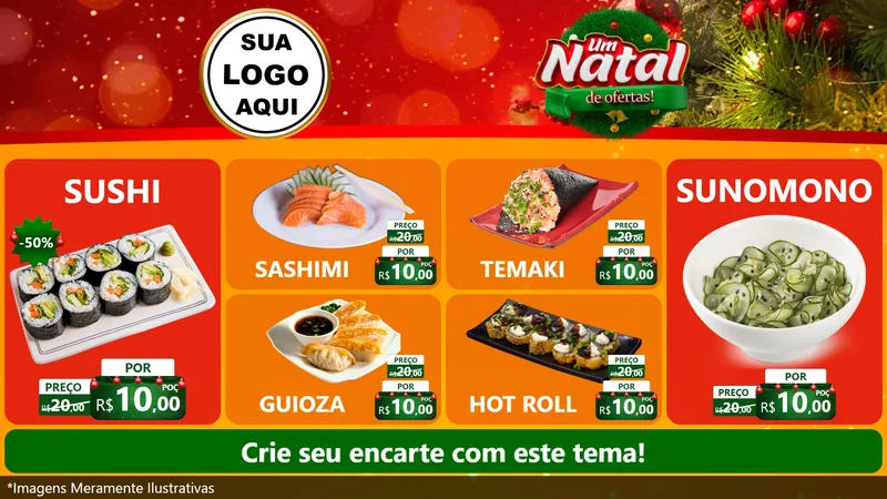 Modelo de TV para TV Horizontal com o tema Um Natal de Ofertas para Comida japonesa