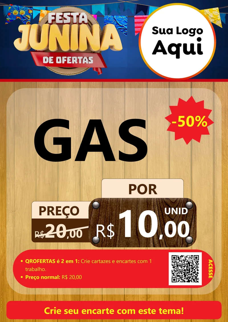 Modelo de Cartaz para Cartaz A4 Vertical com o tema Festa Junina de Ofertas para Água e gás