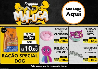 Modelo de Encarte para Encarte A4 Horizontal com o tema Segunda e Terça Maluca para Pet Shop