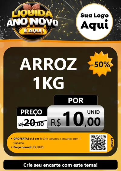 Modelo de Cartaz para Cartaz A4 Vertical com o tema Liquida Ano Novo É Aqui! para Supermercado