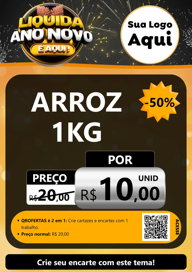 Modelo de Cartaz para Cartaz A4 Vertical com o tema Liquida Ano Novo É Aqui! para Supermercado