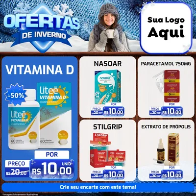 Modelo de Rede Social para Feed Facebook com o tema Ofertas de Inverno para Farmácia