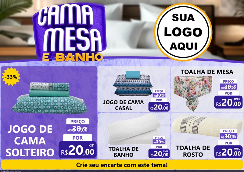 Modelo de Encarte para Encarte A4 Horizontal com o tema Cama , Mesa e Banho para Cama, Mesa e Banho