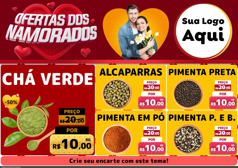 Modelo de Encarte para Encarte A4 Horizontal com o tema Ofertas Dos Namorados para Produtos Naturais
