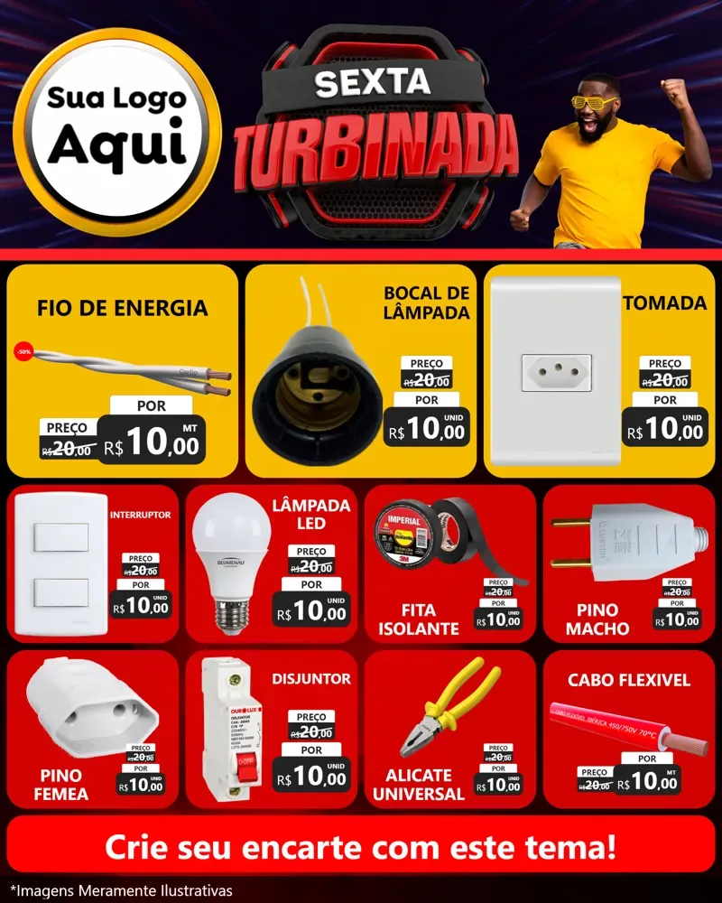 Modelo de Rede Social para Feed Instagram com o tema Sexta Turbinada para Materiais Elétricos