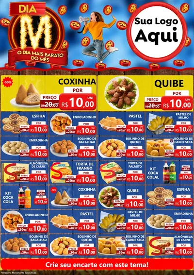 Modelo de Encarte para Encarte A4 Vertical com o tema Dia M - O Dia Mais Barato Do Mês para Salgadaria