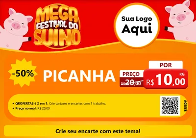 Modelo de Cartaz para Cartaz A4 Horizontal com o tema Mega Festival do Suíno para Açougue