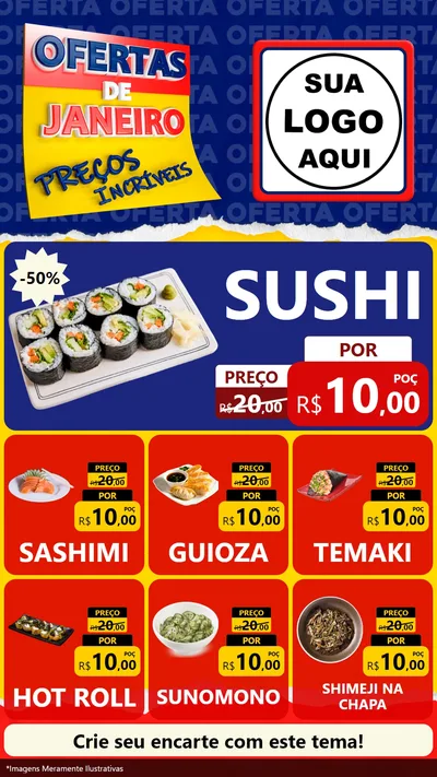 Modelo de Rede Social para Stories com o tema Ofertas de Janeiro - Preços Incríveis para Comida japonesa