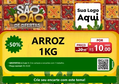 Modelo de Cartaz para Cartaz A4 Horizontal com o tema São João de Muitas Ofertas - Junina para Supermercado