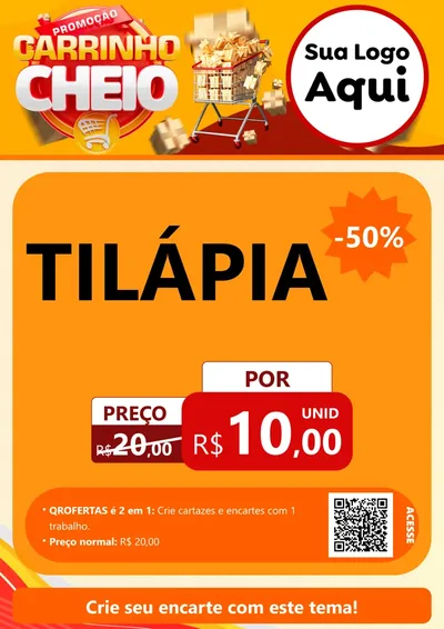 Modelo de Cartaz para Cartaz A4 Vertical com o tema Promoção carrinho cheio para Peixaria