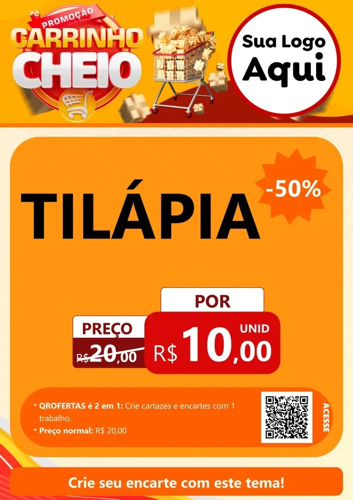 Modelo de Cartaz para Cartaz A4 Vertical com o tema Promoção carrinho cheio para Peixaria